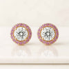 Vivid Pink Round Lab Grown Diamond Halo Stud Earrings For Her