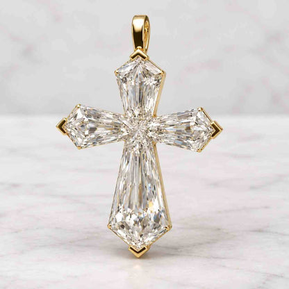 Luxury Dainty Cross Pendant, Shield Cut Lab Grown Diamond Pendant, Elegant Tapered Step Charm Fine Jewelry, 14K Gold Christian Jewelry Gift
