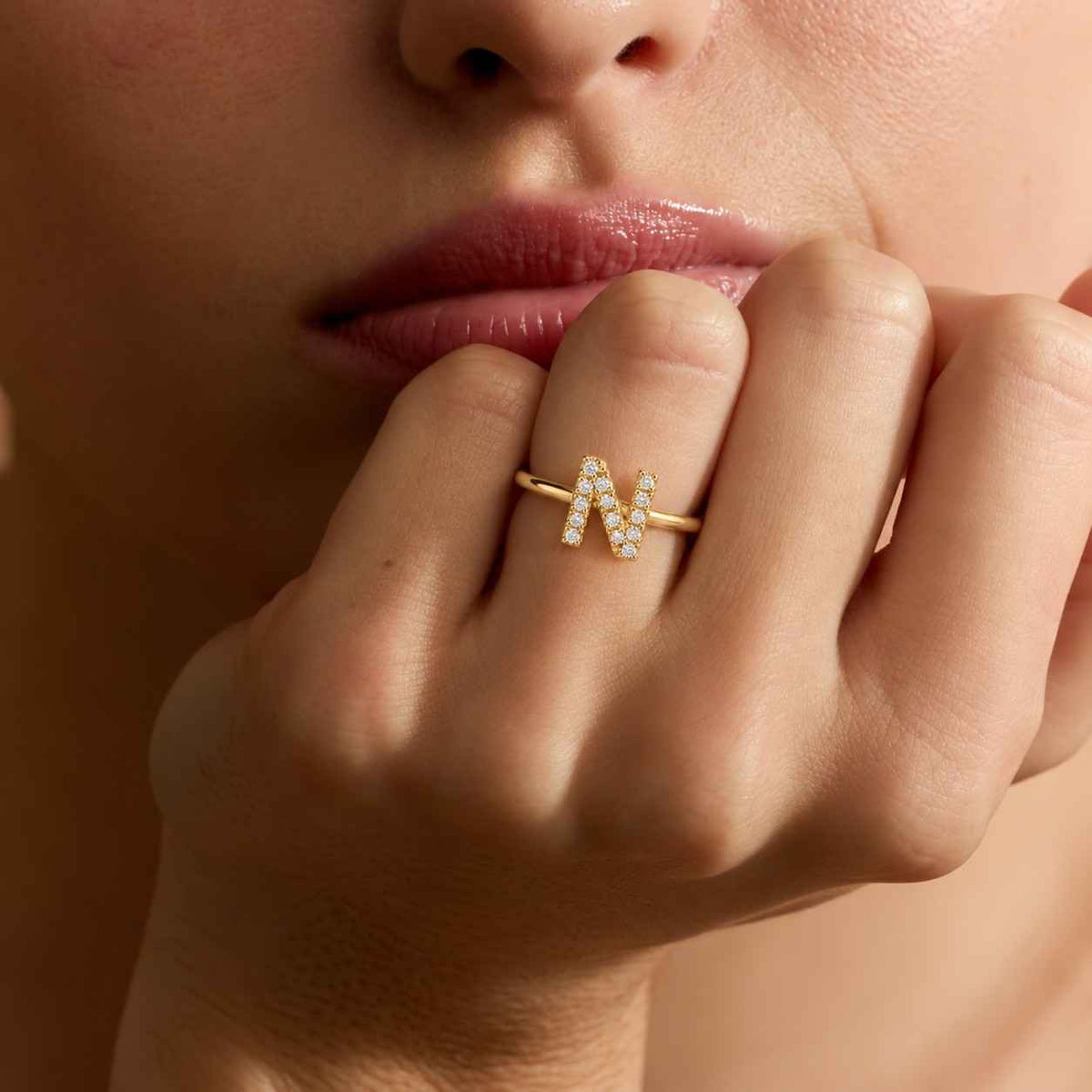 M Letter Lab Grown Diamond Ring, Initial M Ring, Personalized Diamond Ring, Lab Grown Diamond Jewelry, Gold Initial Ring, Custom Gift
