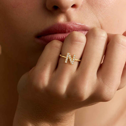 M Letter Lab Grown Diamond Ring, Initial M Ring, Personalized Diamond Ring, Lab Grown Diamond Jewelry, Gold Initial Ring, Custom Gift
