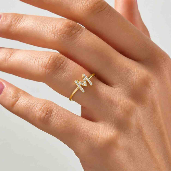 M initial ring capital M ring name ring letter jewelry alphabet jewelry monogram jewelry gold band initial band tiny letter ring crystal letter ring pave letter ring women jewelry