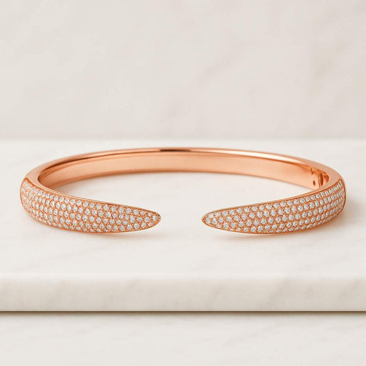 Man Made Lab Diamond Wedding Bangle  Open Cuff Bangle Bracelet Round Brilliant Cut CVD Diamond Full Eternity Bangle In 14k Gold