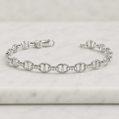 Mariner Chain Lab Grown Diamond Bracelet, Solid Gold Anchor Link Bracelet, Chic Diamond Bracelet, Interlocking Oval Link Bracelet, Lirien
