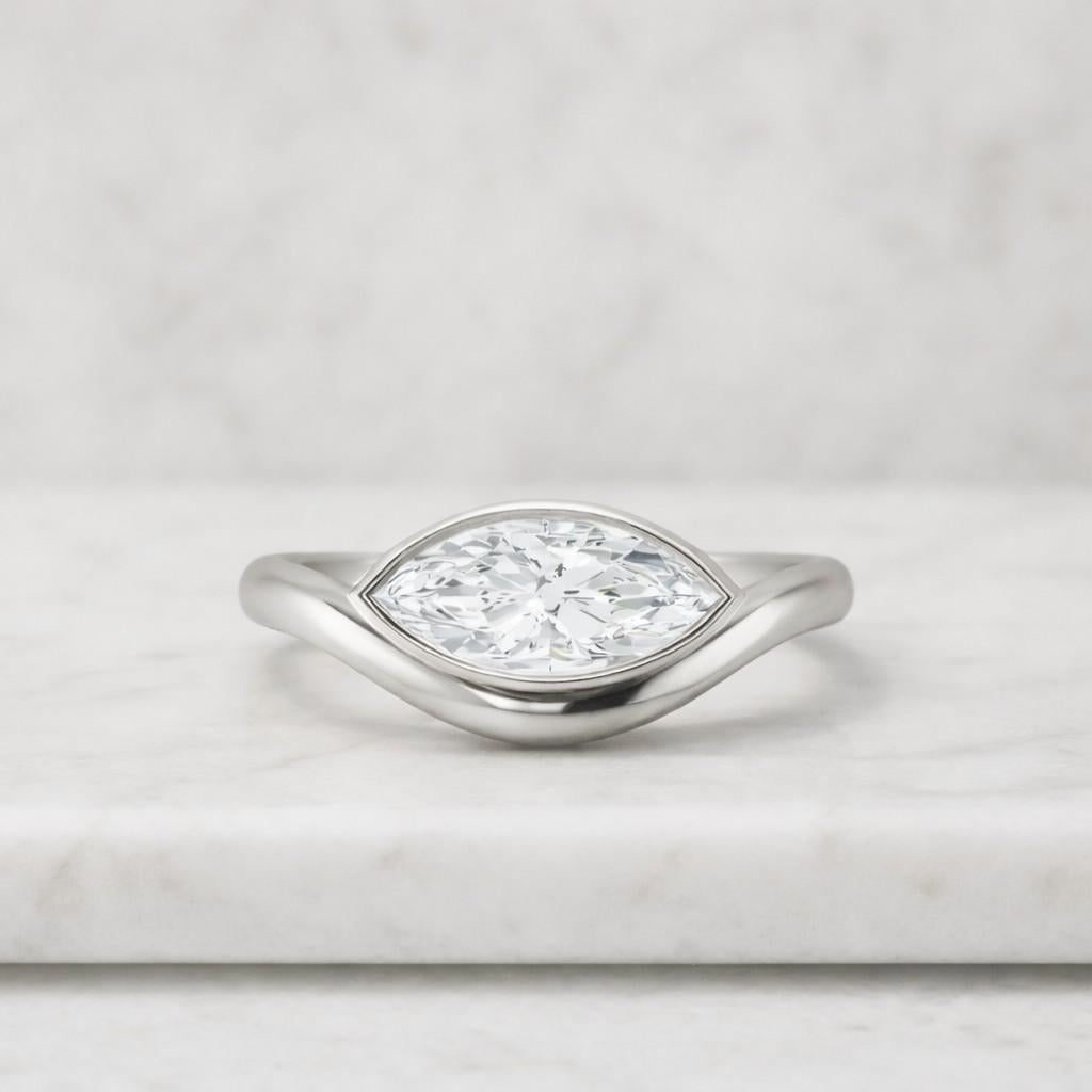 marquise-cut engagement ring, 14k gold 0.75 ctw east-west marquise shaped lab grown diamond engagement ring, anniversary gift for her
