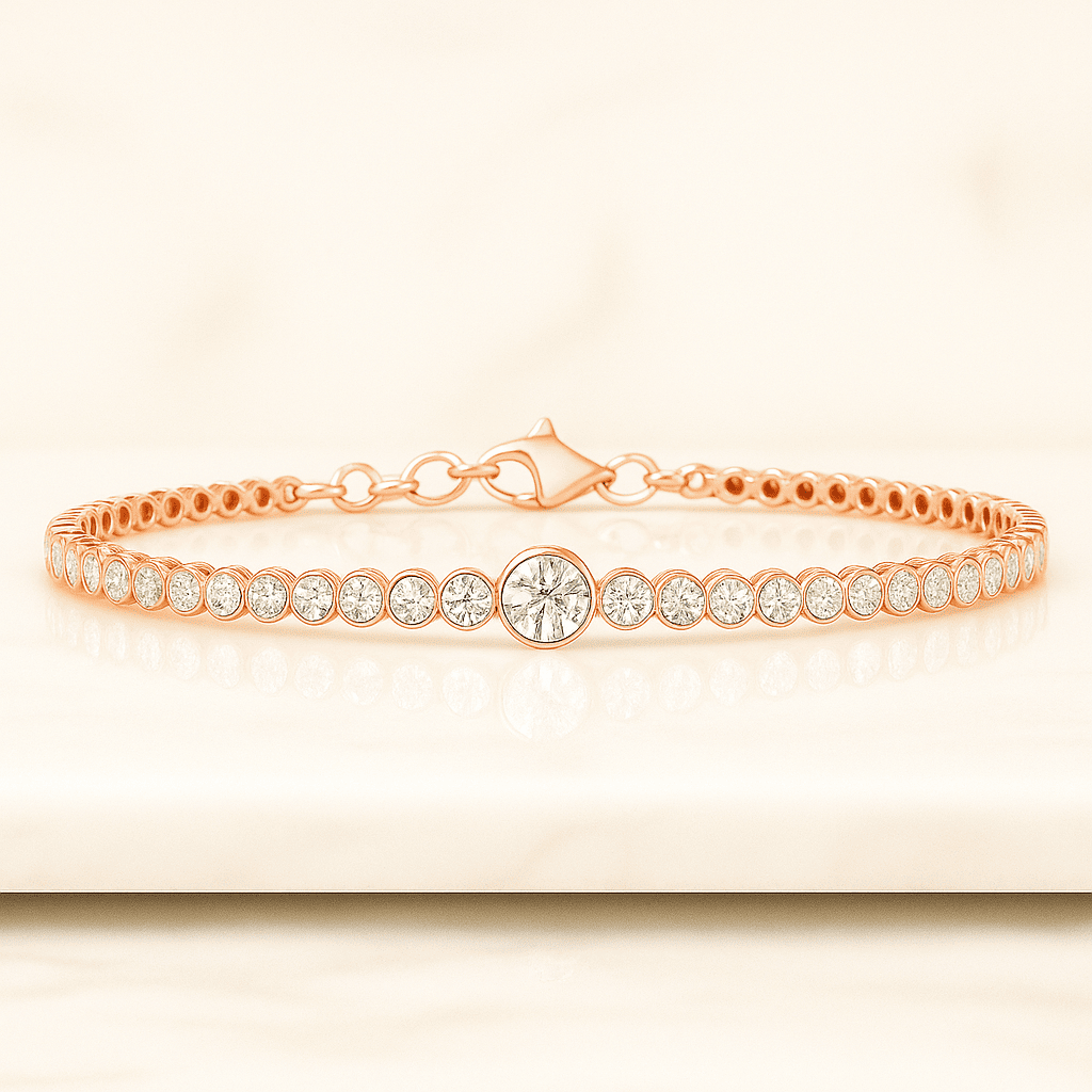 Multi Shape Lab Grown Diamond Tennis Bracelet, Eco Friendly Diamond Bezel Set Wedding Bracelet For Her, 10K Yellow Gold Bridal Bracelet