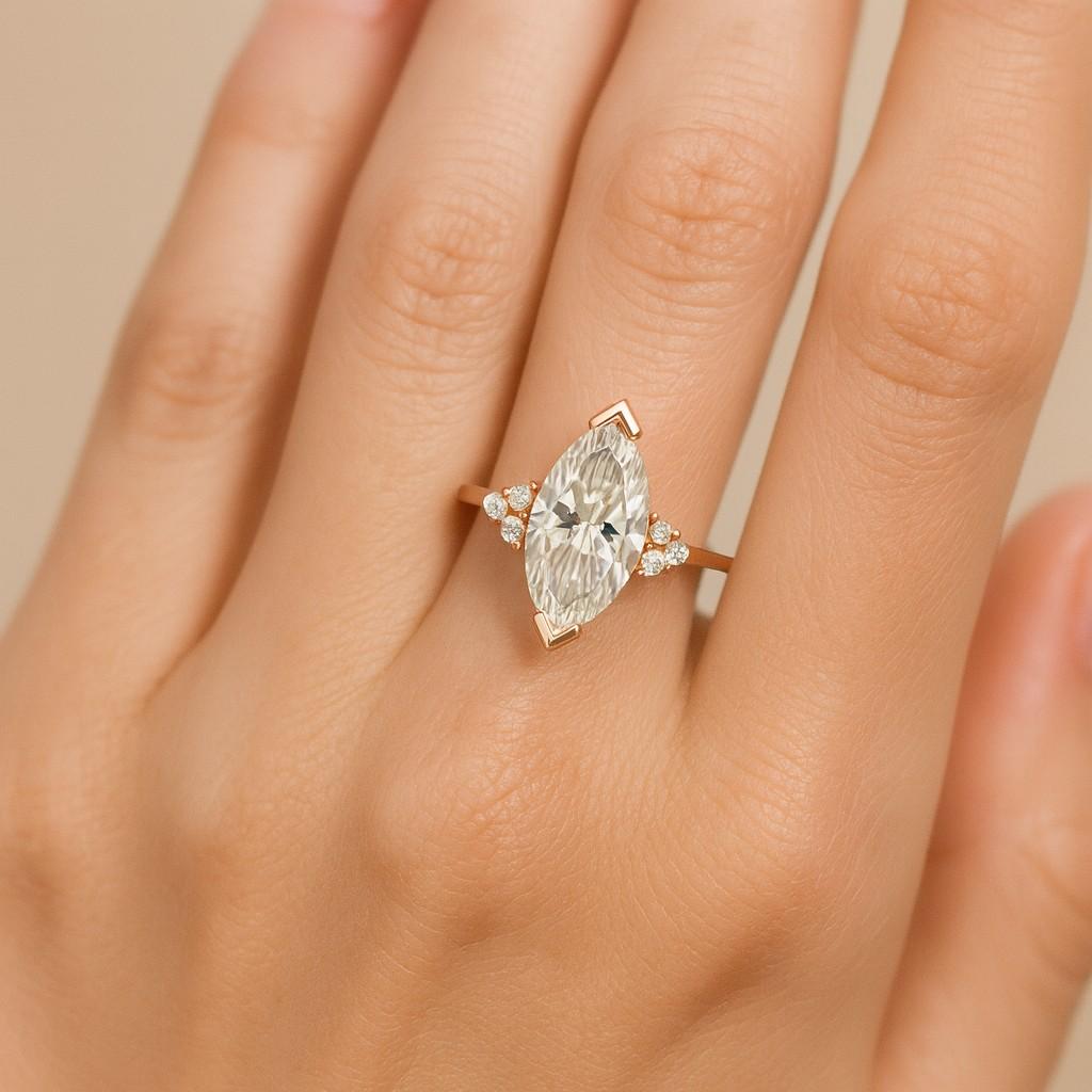 Dutch Marquise Cut Diamond 3 Stone Engagement Ring Kite Cut Lab Grown Diamond Wedding Ring for Her