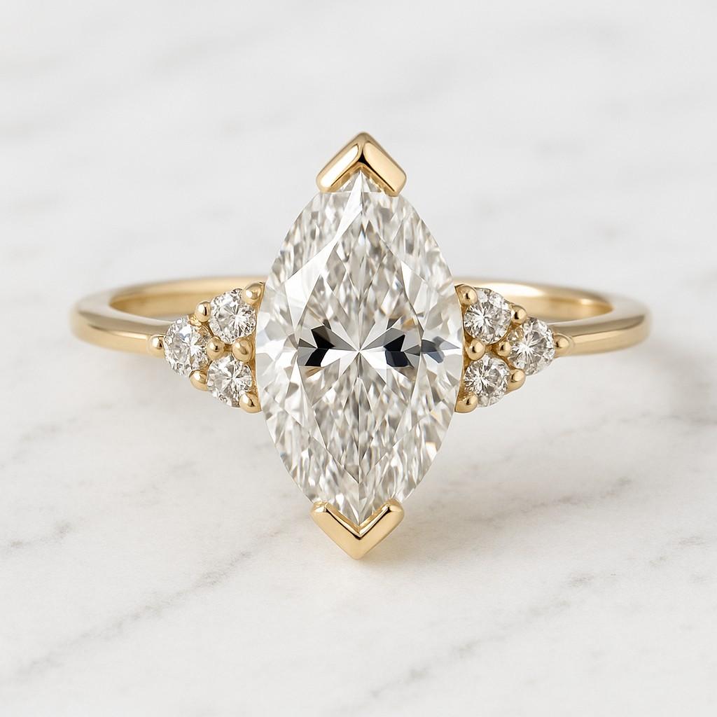 Alternating Marquise Diamond Ring Half Eternity Wedding Ring Women Lab Diamond Dainty Marriage Ring 