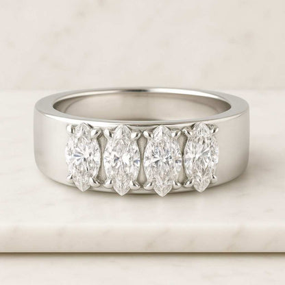 Marquise Engagement Ring Set Solitaire Marquise Ring with Matching Band Unique Wedding Ring