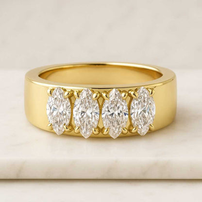 Marquise Lab Grown Diamond Ring 14K Gold Bypass Pave Engagement