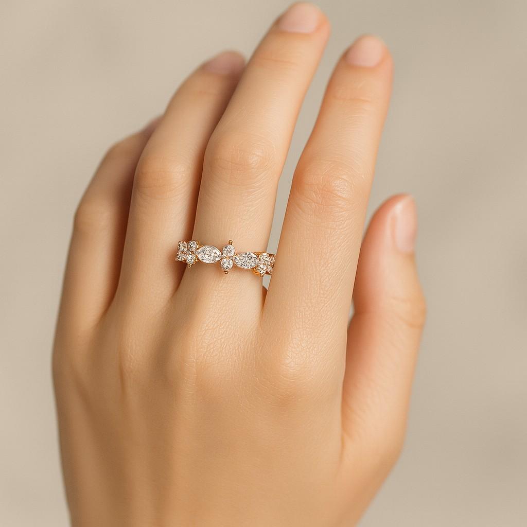 Real Lab Grown Diamond Marquise Round Half Eternity Diamond Ring