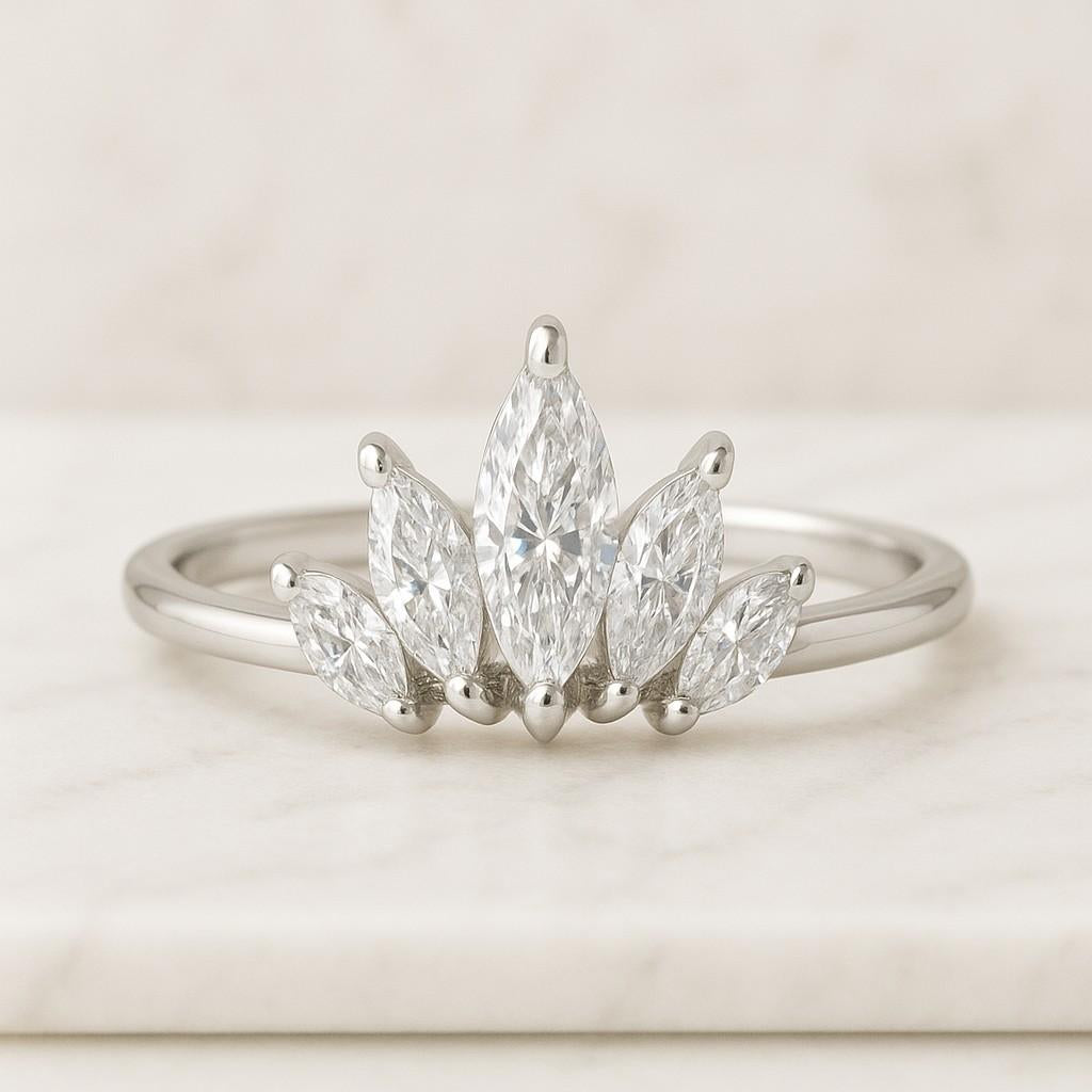 Marquise And Round Diamond Eternity Band Solid Gold Natural Diamond Wedding Band Stackable Bridal Matching Band Proposal Band For Wife