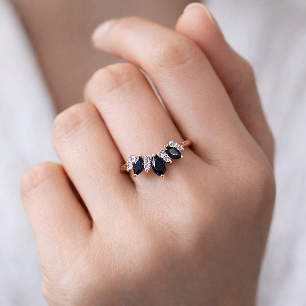 Marquise Black Onyx Wedding Ring