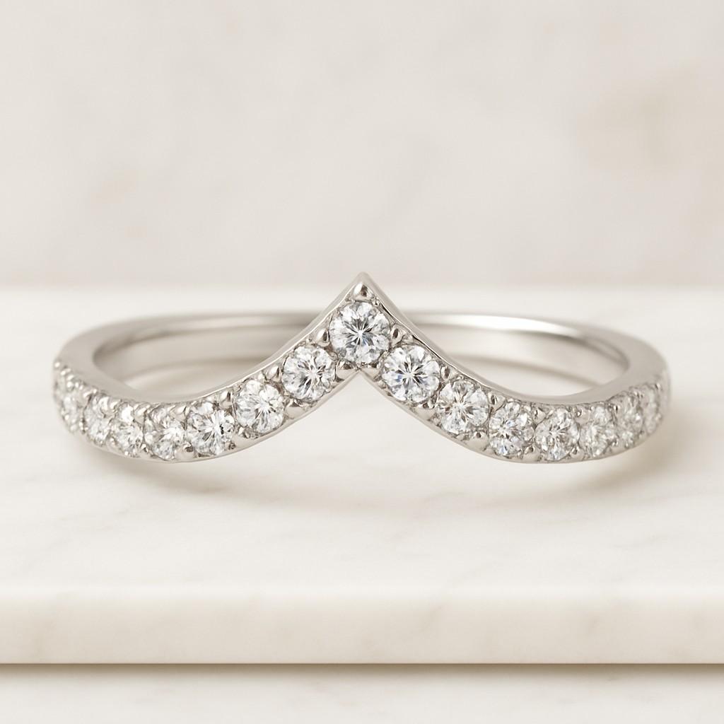 Marquise CZ Wedding Band Sterling Silver Curve Anniversary Ring