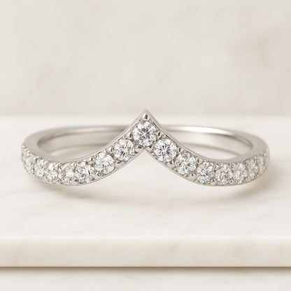 Marquise CZ Wedding Band Sterling Silver Curve Anniversary Ring