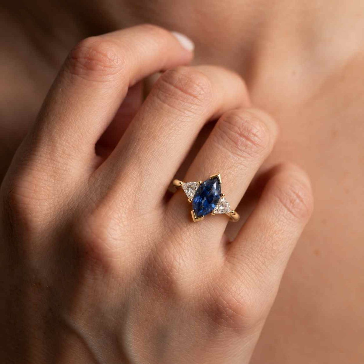 marquise cut blue sapphire engagement ring, 14k solid gold promise ring, pear diamond cluster ring, anniversary gift, minimalist bridal gift
