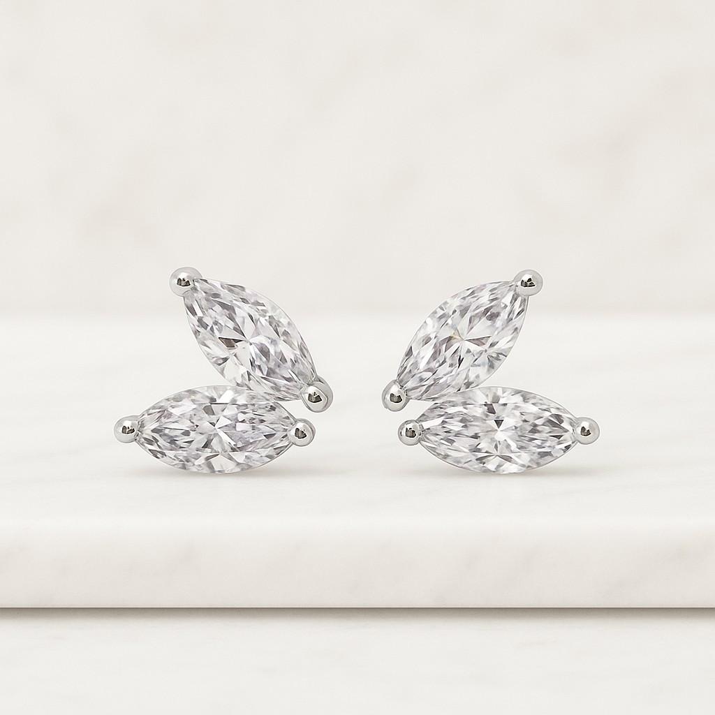 Marquise Cut Diamond Earrings Lab Grown Diamond Earrings 14K Yellow Gold Wings Earrings Flower Diamond Earring Unique Gift For Women