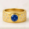 Blue Round Cut Diamond Flush Set Wedding Band Ring
