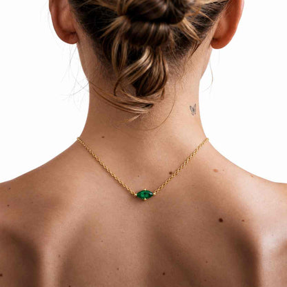 Marquise Cut Green Emerald Necklace Rose Gold Leaf Floral May Birthstone Anniversary Gift Women
