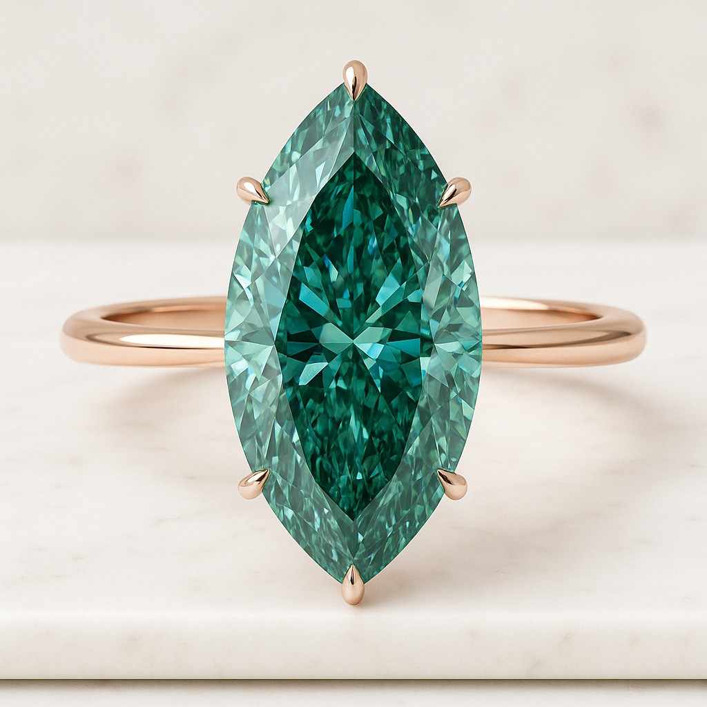 Marquise Cut Green Gemstone Ring Gold Plated Solitaire Ring, Elegant Statement Jewelry, Unique Promise Ring for Women Gift