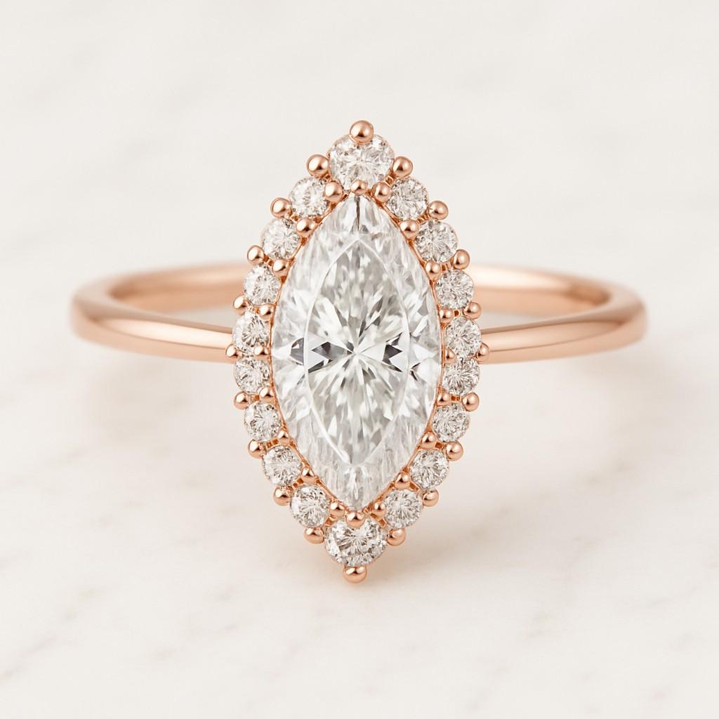 Marquise Cut Halo Moissanite Engagement Ring 14k Solid Gold Cluster Round Stone Promise Ring Sunburst Halo Flower Rings For Her Marquise Moissanite Engagement Ring