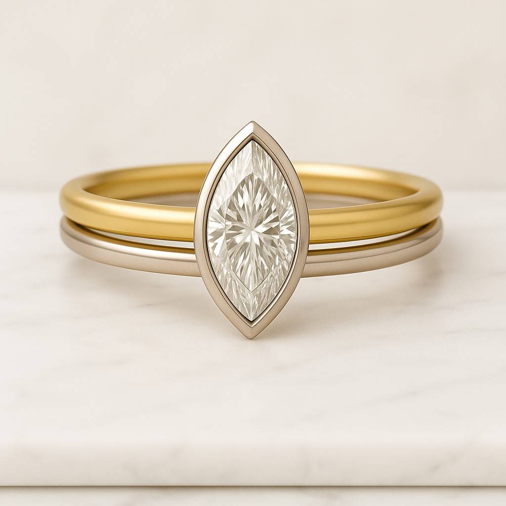 Marquise Cut Lab-Grown Diamond or Moissanite East West Bezel Set Solitaire Engagement Ring