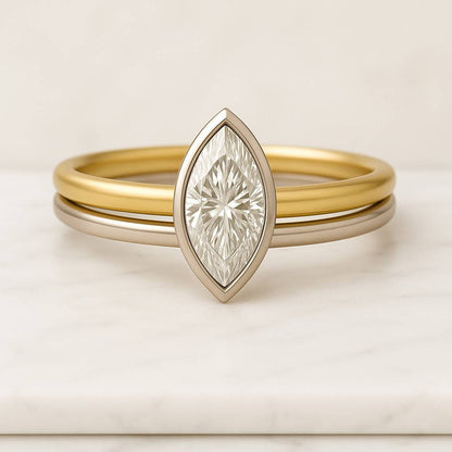 Marquise Cut Lab-Grown Diamond or Moissanite East West Bezel Set Solitaire Engagement Ring