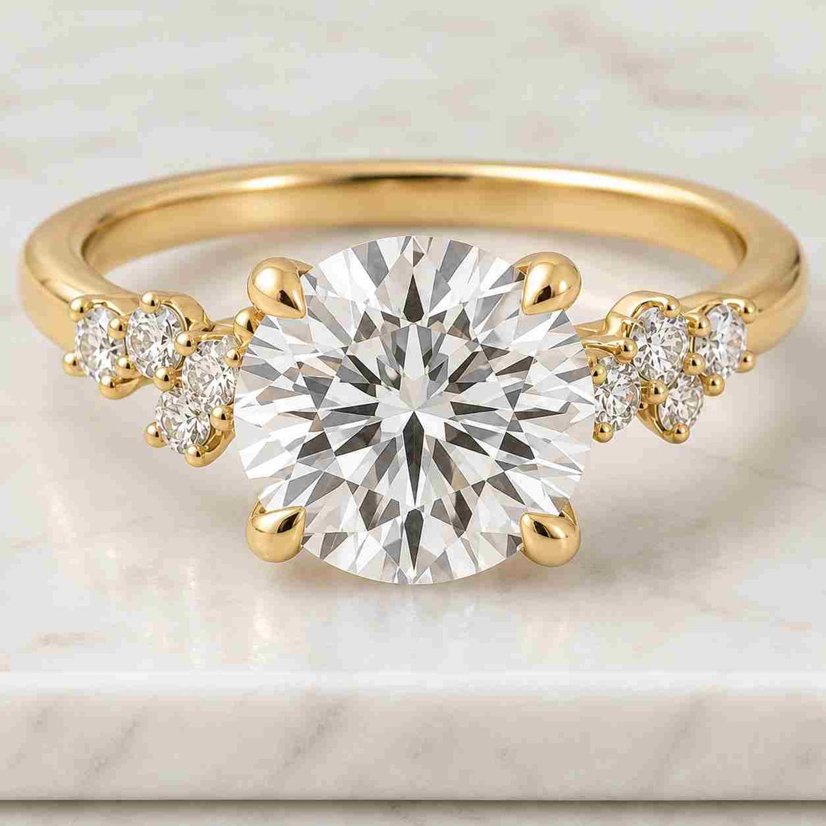 Marquise Cut Lab Diamond Engagement Ring, 2 CT Pavé Band, Solid Gold Wedding Ring
