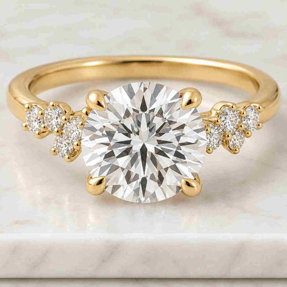Marquise Cut Lab Diamond Engagement Ring, 2 CT Pavé Band, Solid Gold Wedding Ring