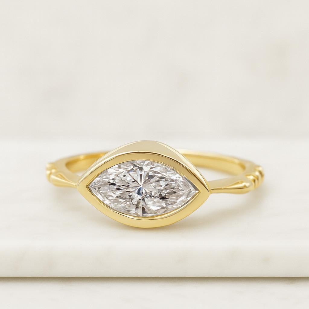 Marquise Cut Lab Diamond Engagement Ring Art Deco Band Women 925 Silver Bezel Bride Set