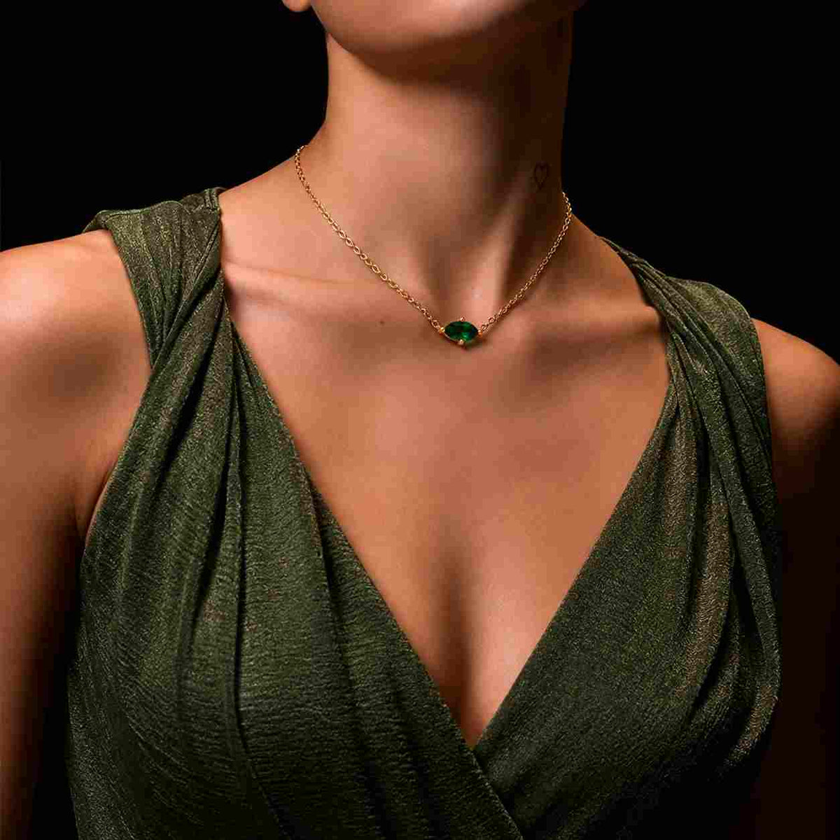 Marquise Cut Lab Emerald Necklace, Solitaire Yellow Gold Pendant, Bridal Wedding Jewelry
