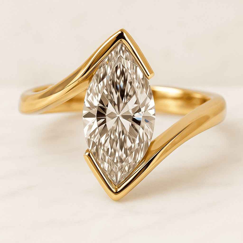 Marquise Cut Lab Grown Bypass Engagement Ring