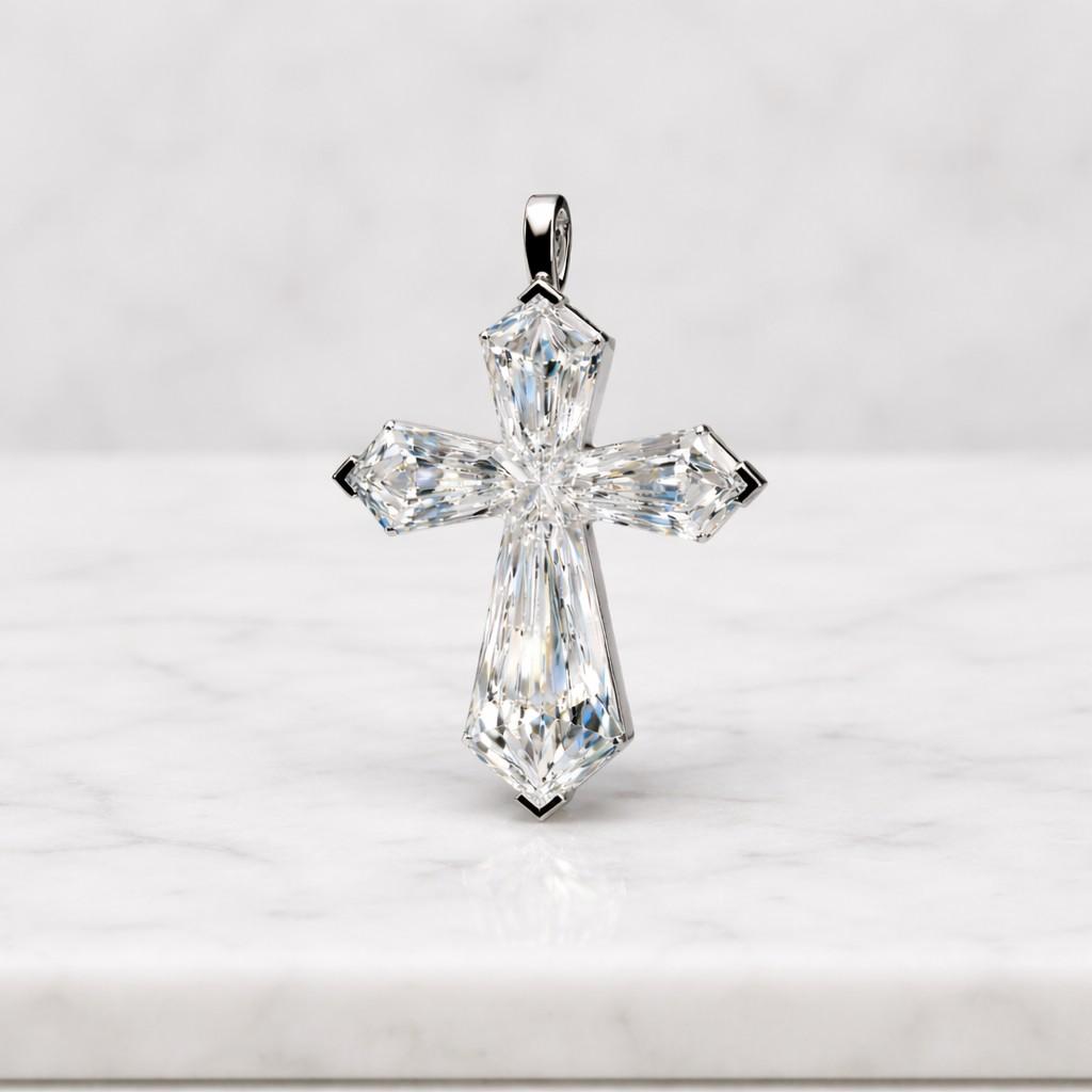 Marquise Cut Lab Grown Diamond Cross Pendant / 14K Solid Gold Christian Necklace / CVD Diamond Religious Necklace / Wedding Gift For Her
