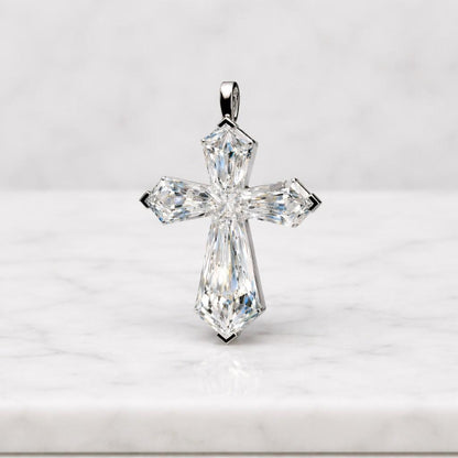 Marquise Cut Lab Grown Diamond Cross Pendant / 14K Solid Gold Christian Necklace / CVD Diamond Religious Necklace / Wedding Gift For Her
