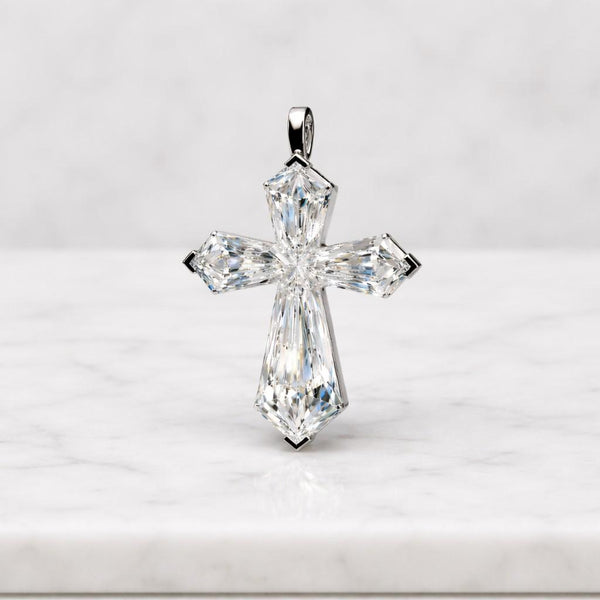 Marquise Cut Lab Grown Diamond Cross Pendant / 14K Solid Gold Christian Necklace / CVD Diamond Religious Necklace / Wedding Gift For Her
