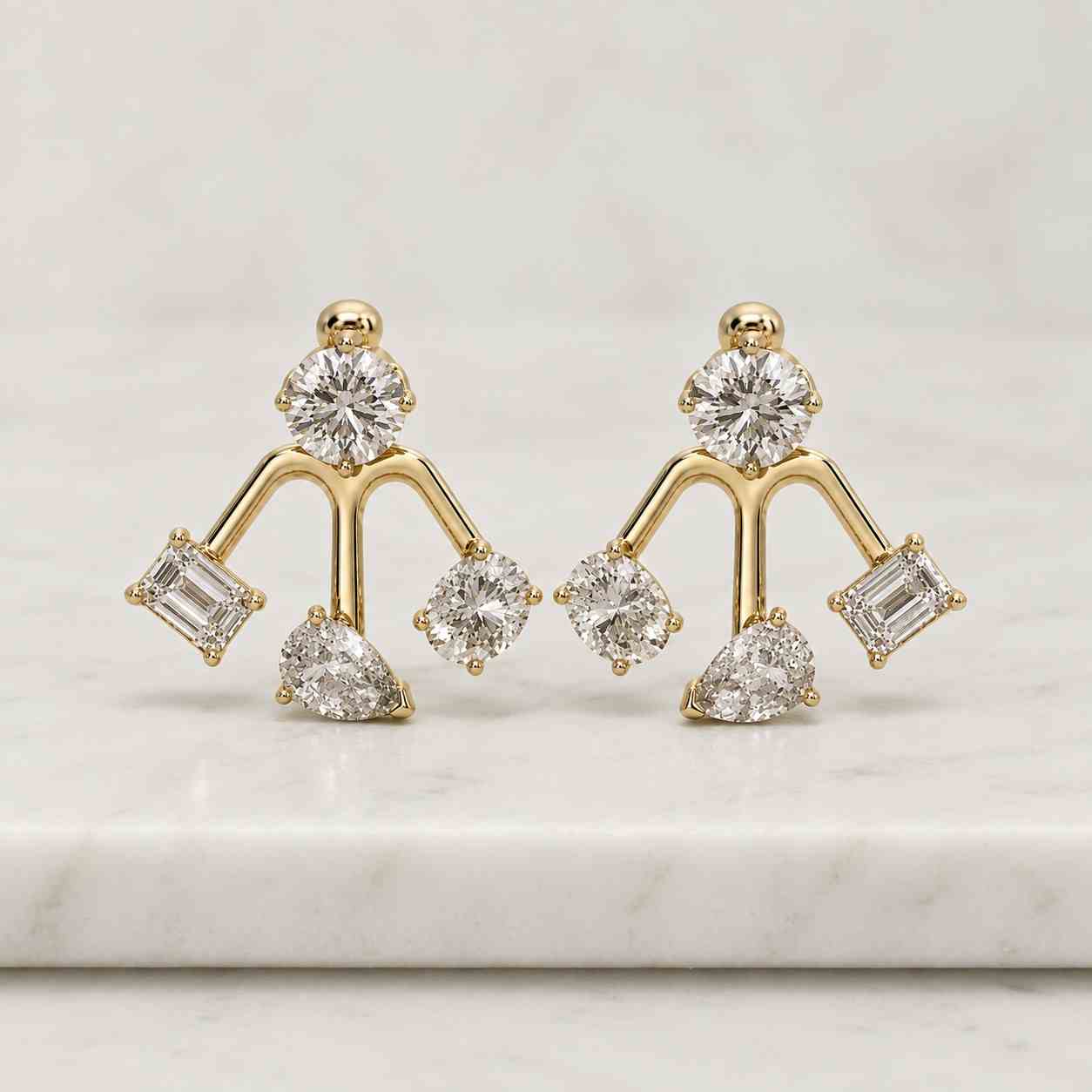 Marquise Cut Lab Grown Diamond Ear Jacket, Lotus Ear Jackets, 14K Gold Front Back Earrings, Bezel Set Studs Wedding Anniversary Gift For Her

