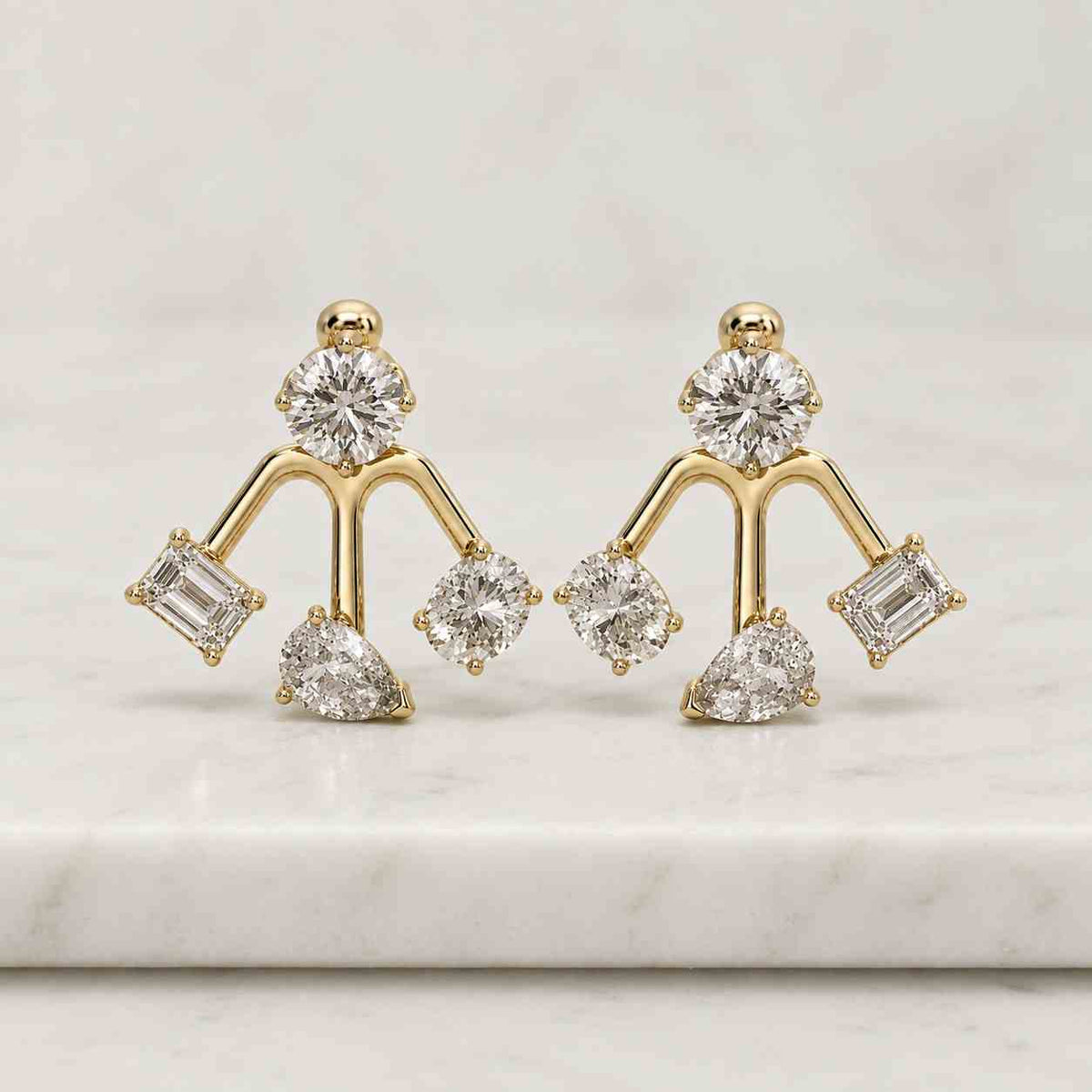Marquise Cut Lab Grown Diamond Ear Jacket, Lotus Ear Jackets, 14K Gold Front Back Earrings, Bezel Set Studs Wedding Anniversary Gift For Her
