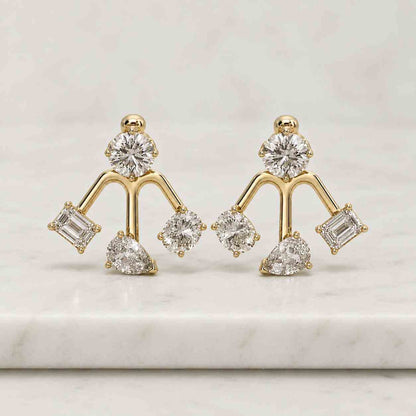 Marquise Cut Lab Grown Diamond Ear Jacket, Lotus Ear Jackets, 14K Gold Front Back Earrings, Bezel Set Studs Wedding Anniversary Gift For Her
