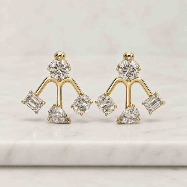Marquise Cut Lab Grown Diamond Ear Jacket, Lotus Ear Jackets, 14K Gold Front Back Earrings, Bezel Set Studs Wedding Anniversary Gift For Her
