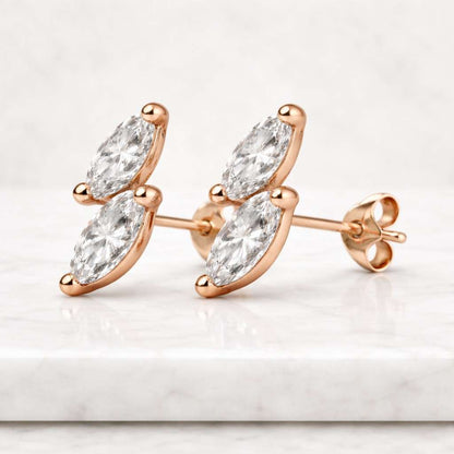 Marquise Cut Lab Grown Diamond Earrings, Two Stones Stud Earrings, 14K White Gold Earrings, Dainty Diamond Earrings, Minimalist Stud
