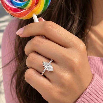 Marquise Cut Lab Grown Diamond Engagement Ring, Five Stone Diamond Ring, Vintage Inspired Bridal Ring, Gold Promise Ring
