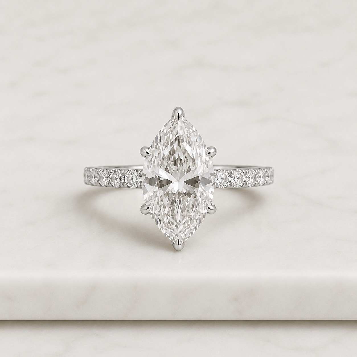 marquise cut lab grown diamond engagement ring, pave band solitaire, 14k yellow gold, anniversary gift for her, igi certified
