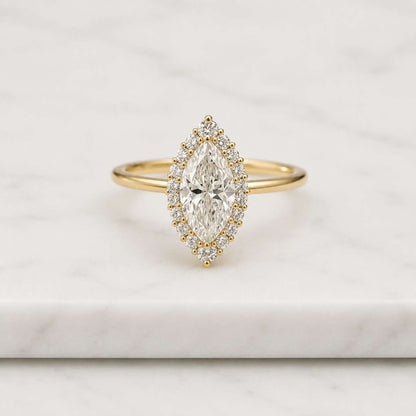 Marquise Cut Lab Grown Diamond Halo Engagement Ring,