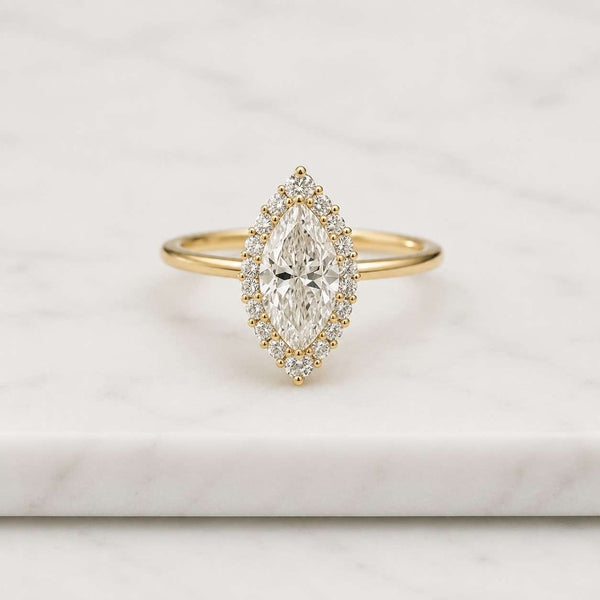 Marquise Cut Lab Grown Diamond Halo Engagement Ring,