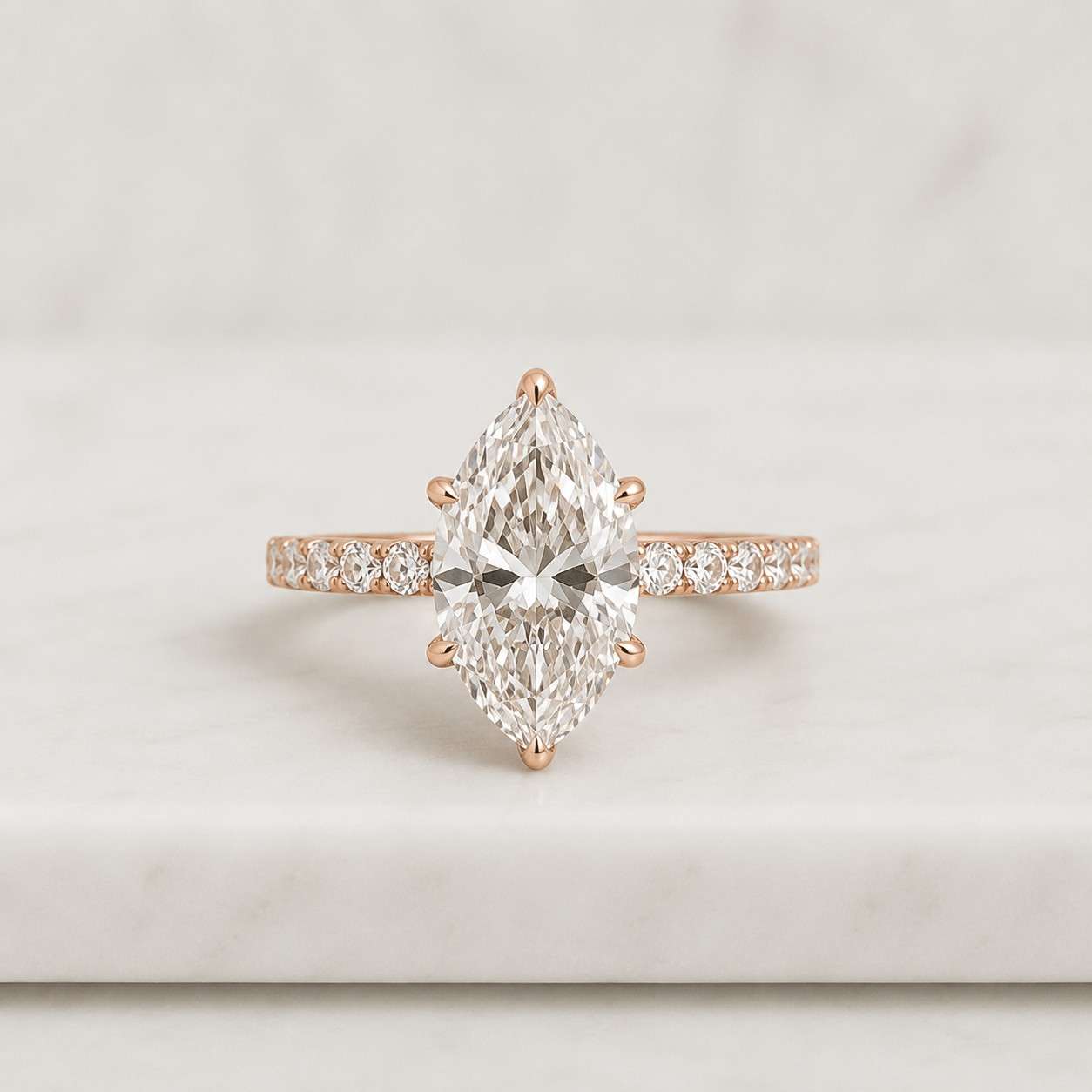Marquise Cut Lab Grown Diamond Halo Engagement Ring, 18K Yellow Gold Pave Band, Classic Solitaire Style Proposal Ring for Her
