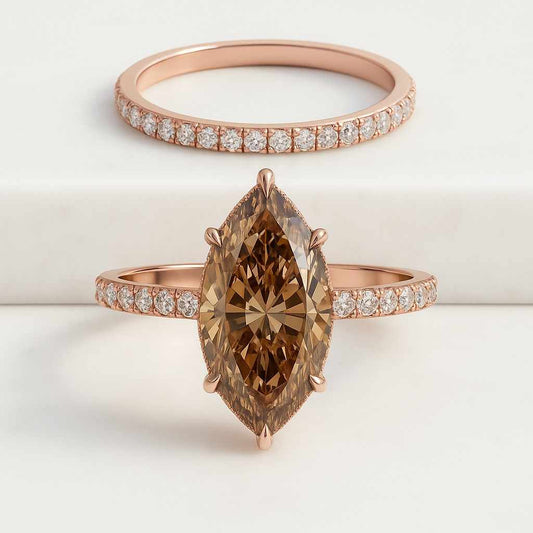 Marquise Cut Lab Grown Diamond Hidden Halo Engagement Ring Proposal Ring for Her Six Claw Prong Setting Ring Gift