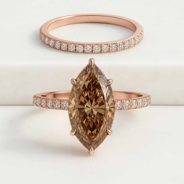 Marquise Cut Lab Grown Diamond Hidden Halo Engagement Ring Proposal Ring for Her Six Claw Prong Setting Ring Gift