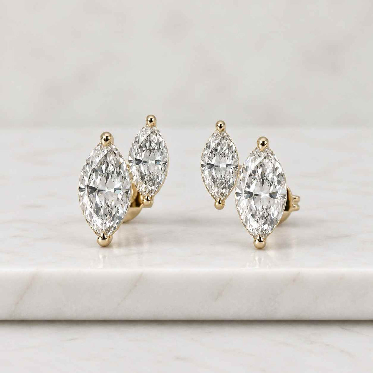 double marquise cut lab grown diamond stud earrings 2.40 ctw | marquise diamond studs | two stone diamond earrings | gold fine jewelry
