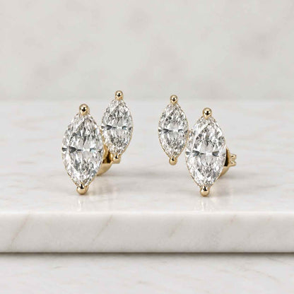 Double Marquise Cut Lab Grown Diamond Stud Earrings 2.40 CTW | Marquise Diamond Studs | Two Stone Diamond Earrings | Gold Fine Jewelry

