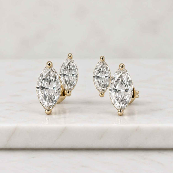 Double Marquise Cut Lab Grown Diamond Stud Earrings 2.40 CTW | Marquise Diamond Studs | Two Stone Diamond Earrings | Gold Fine Jewelry
