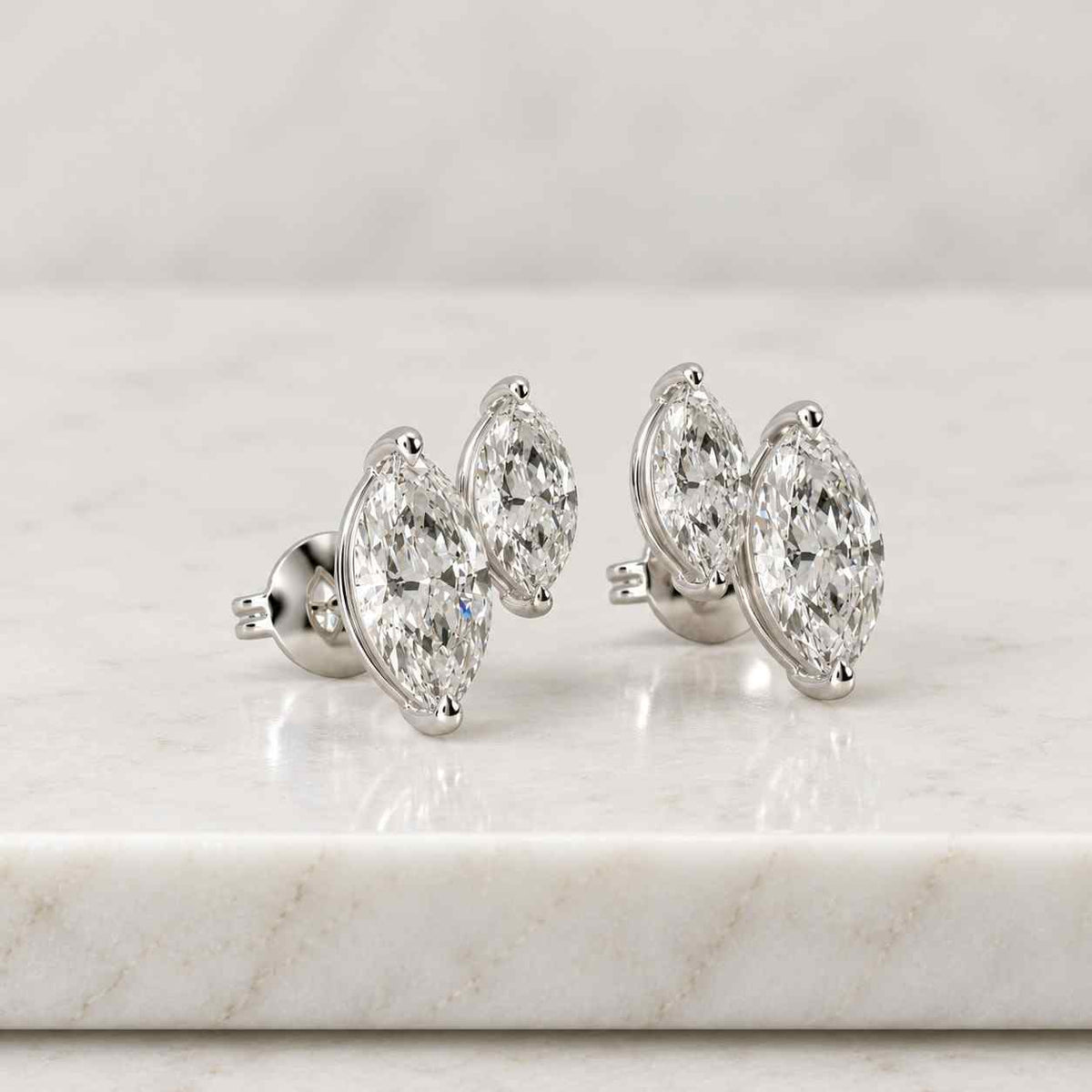 marquise cut lab grown diamond stud earrings, everyday wear minimalist stud earrings, claw prong set solitaire earrings, perfect gift
